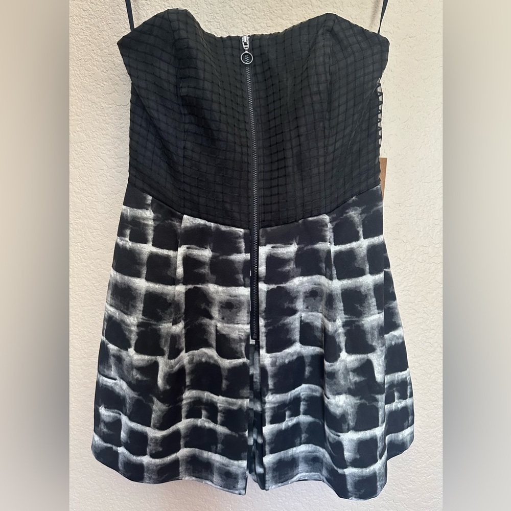 RACHEL ROY Womens Black Zippered Geometric Strapless Romper, Size 0